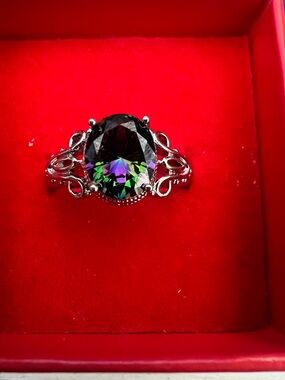 Mystic Topaz Sterling Silver Filigree Ring - Green/Purple